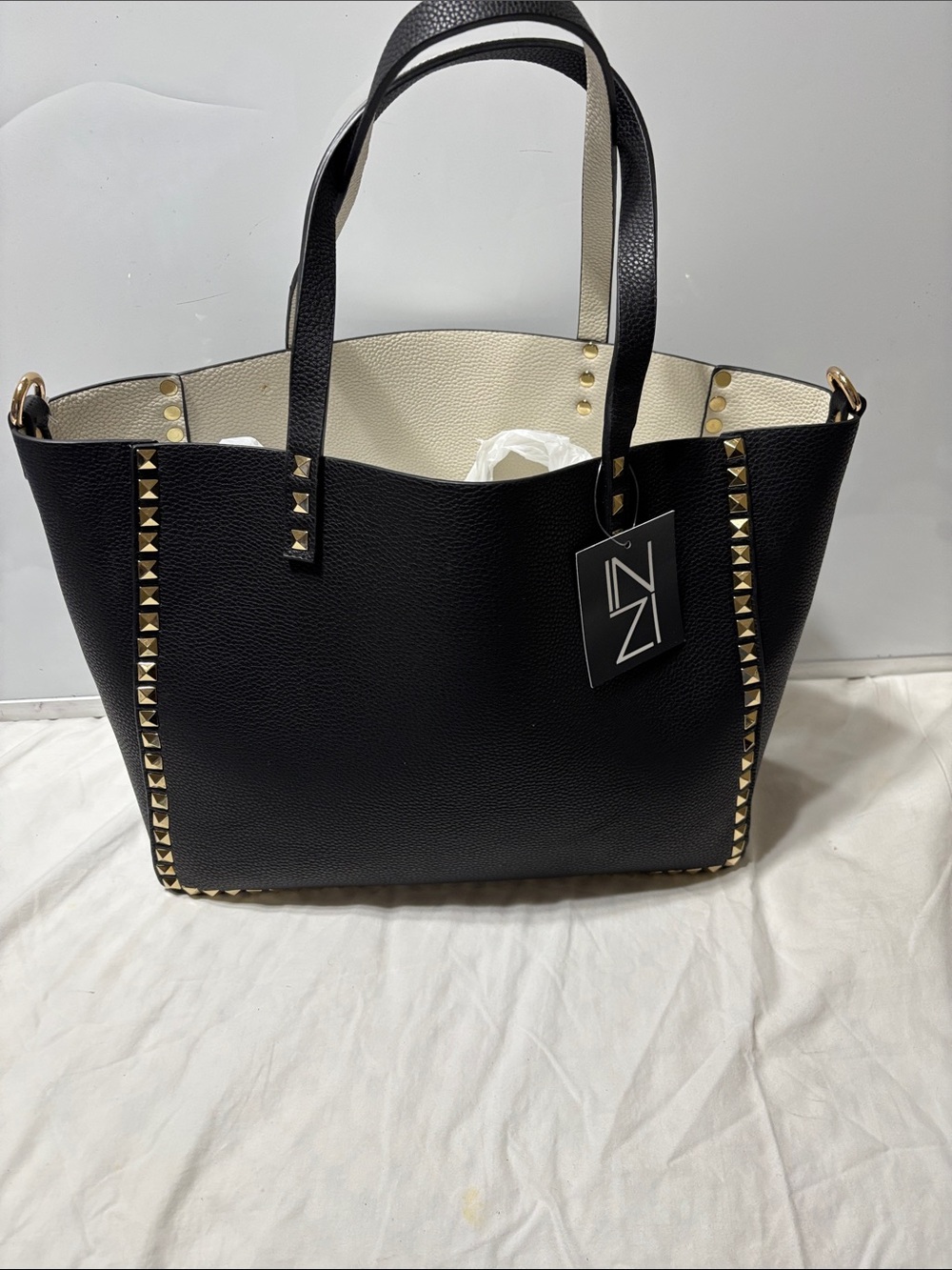 INZI vegan leather reversible studded tote. NWT